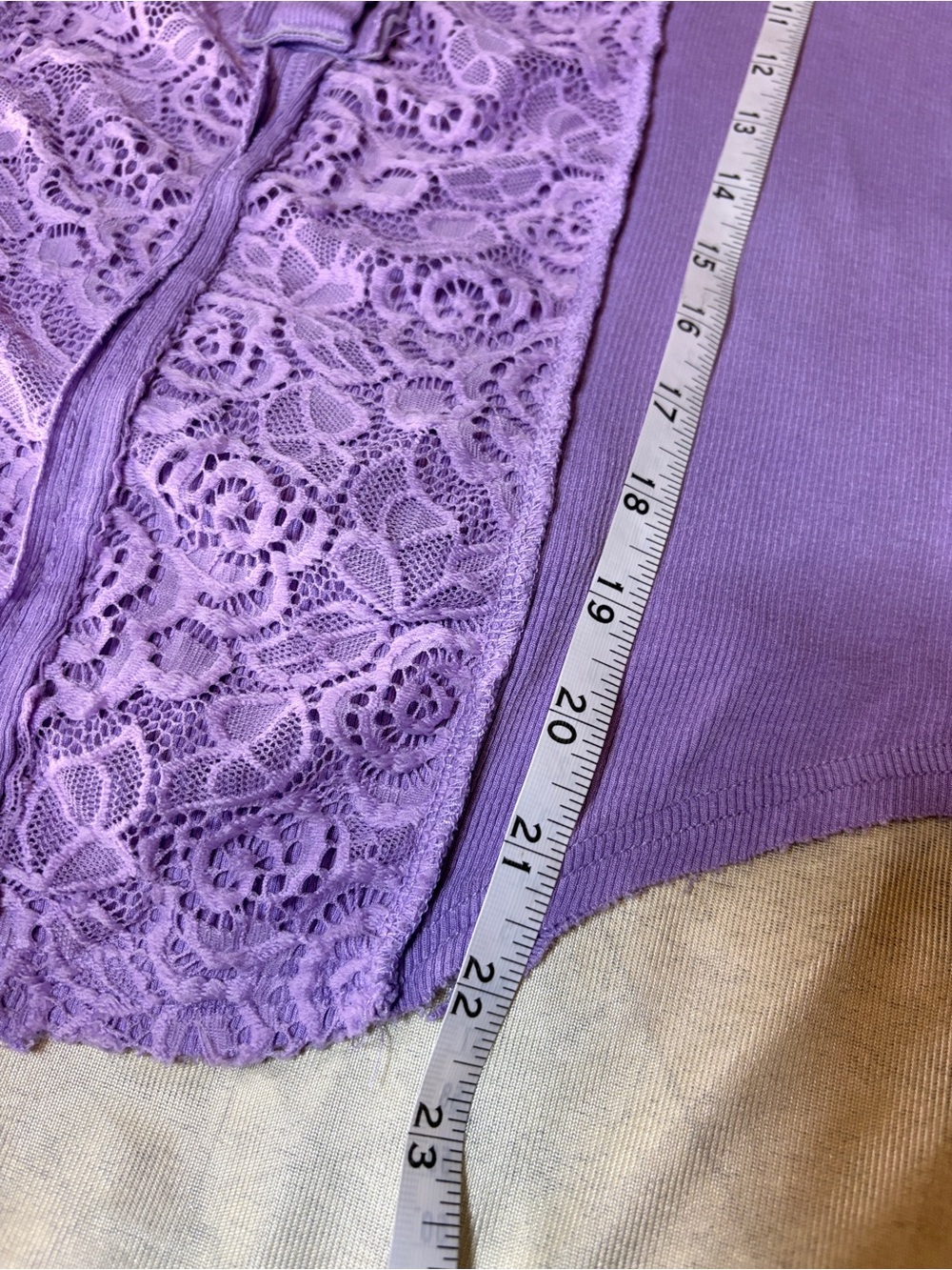 POL Lavender Lace-Front Short Sleeve Top. Super Stretch - Picture 6 of 10